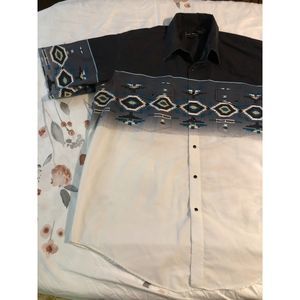 Vintage Men's High Noon Aztec Western Style Short Sleeve Pearl Button Size XL